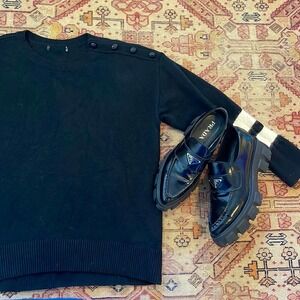 Juicy couture wool alpaca blend long sleeve strip sweater large black white